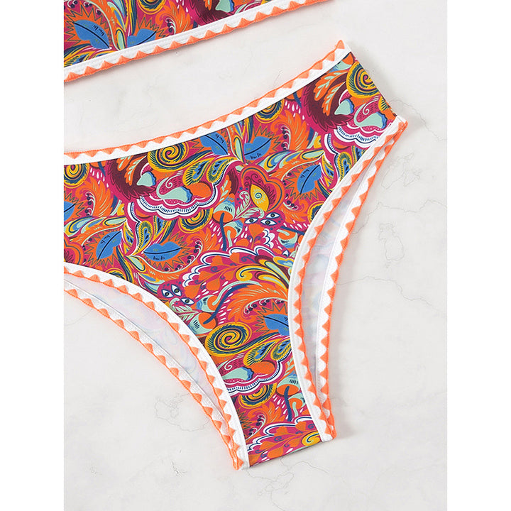 Damer Bandeau-bikini-sæt med blomsterdesign og raffinerede trim-detaljer Stilla
