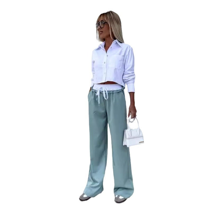 Dame afslappet cropped bluse med brede bukser stil