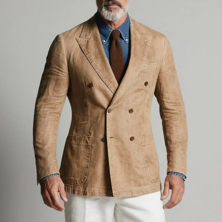 Herrer elegant linned blazer med dobbelt knaplukning og praktiske lommer Stilla