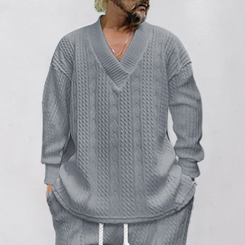 Herrer grovstrik pullover med V-hals og afslappet pasform Stilla
