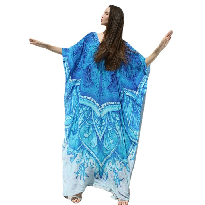 Dame Strandkaftan med kunstnerisktryk og flydende snit Stilla