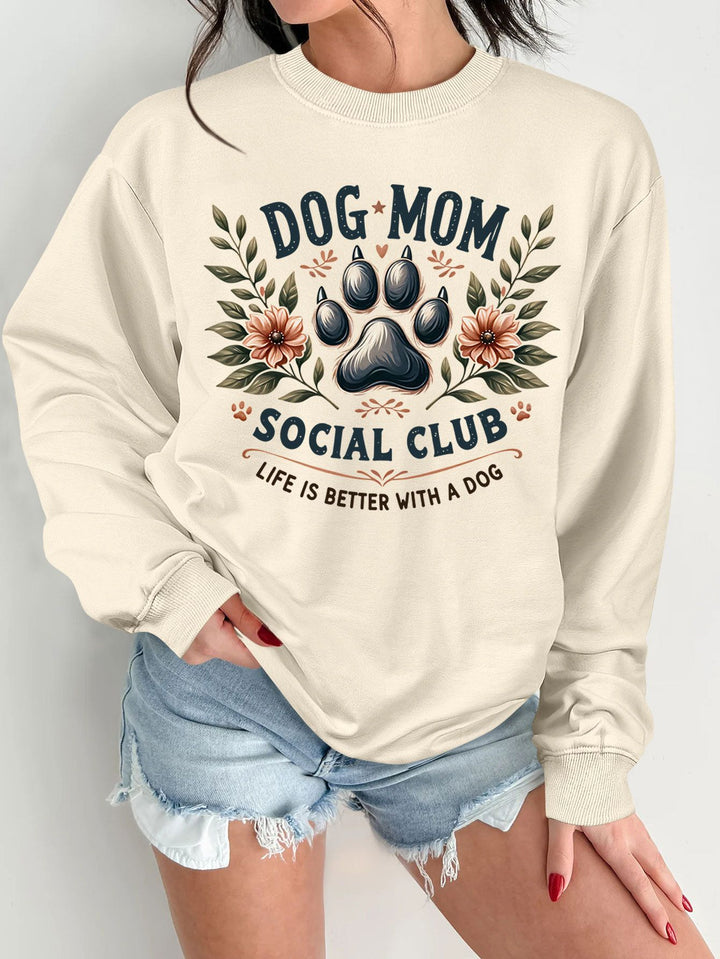Kvindernes sweatshirt med trendy hundemotiv og forbedret print Stilla
