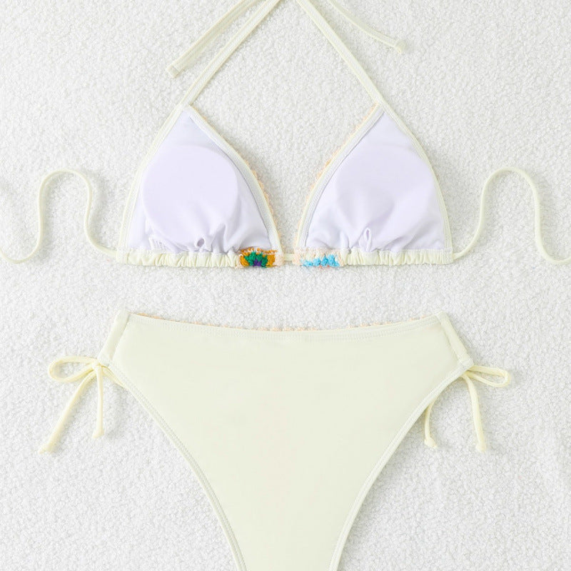 Dame triangel-bikini med hæklede detalje og justerbare stropper Stilla