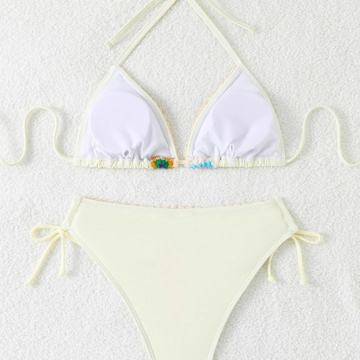 Dame triangel-bikini med hæklede detalje og justerbare stropper Stilla