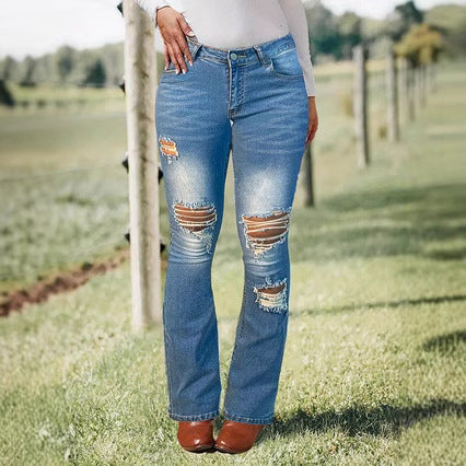 Damer Bootcut Jeans med modeødelagte detaljer og høj komfort Stilla