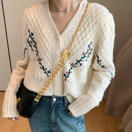 Femme Broderet Diamond Strik cardigan Stilla