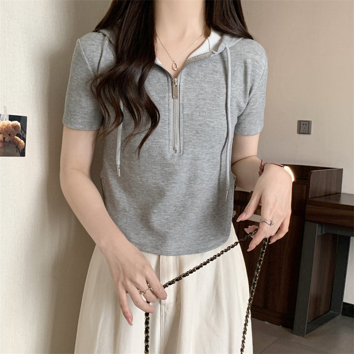 Dame Fritid Zip-Up Korteærmet Hoodie Top Stilla
