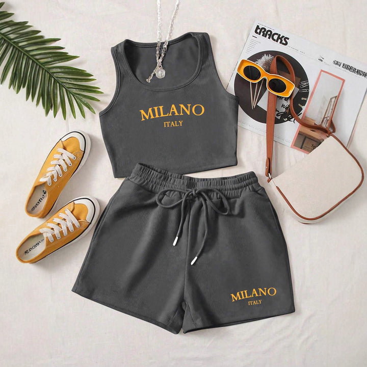 Dame Sporty To-delt Sæt med Top og Shorts Skovae