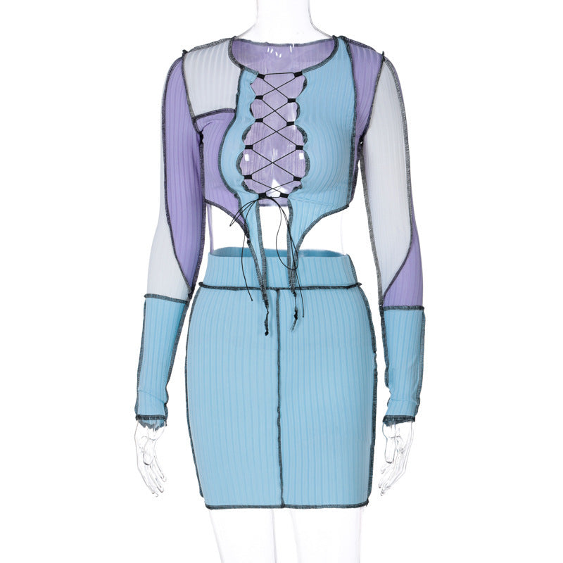 Dame Crop-Top og Mini nederdel sæt med raffineret snit og unikt design Stilla