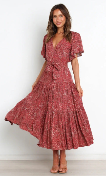 Dame Floral Rynket Holding Maxi Kjole Stilla