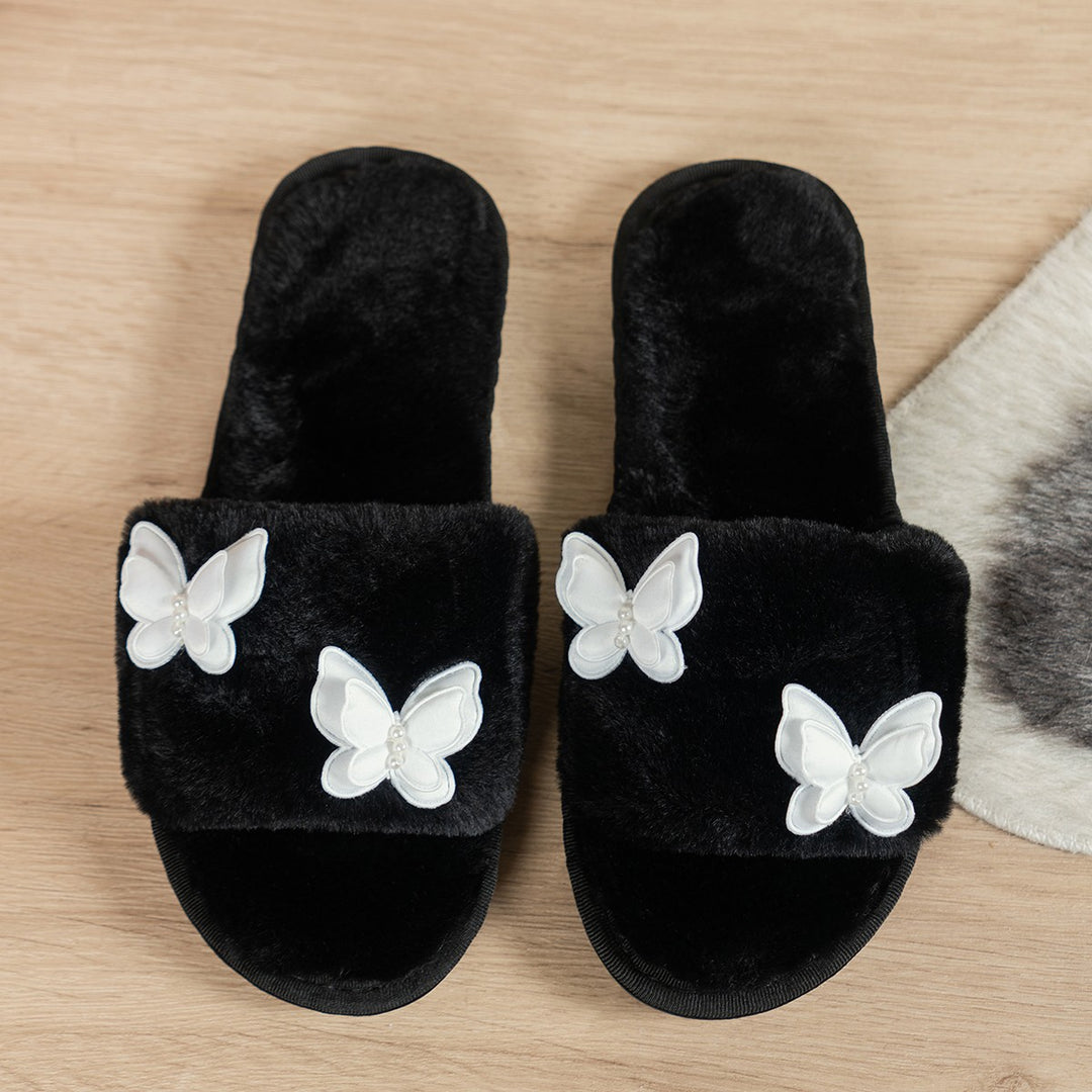 Dame Fuzzy Hjemmesko med fashionable Sommerfugle-applikationer Stilla