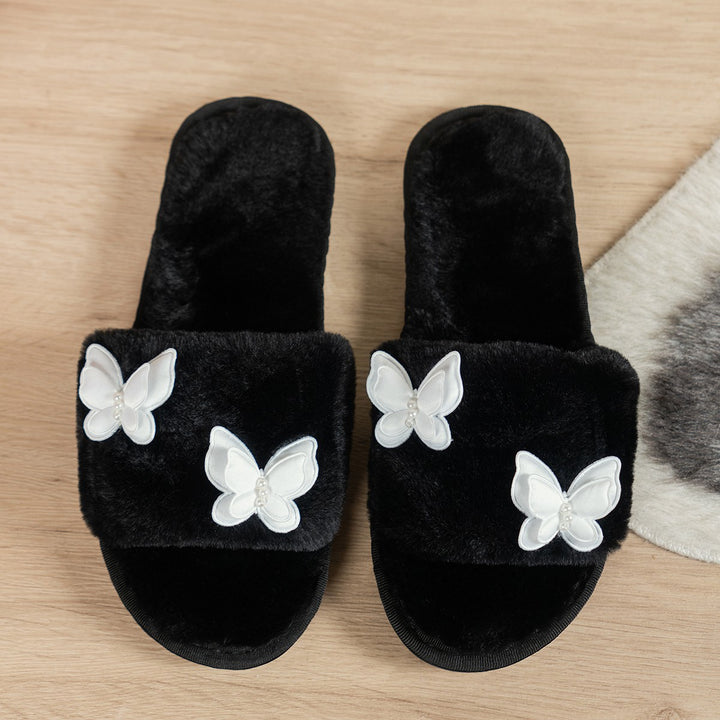 Dame Fuzzy Hjemmesko med fashionable Sommerfugle-applikationer Stilla