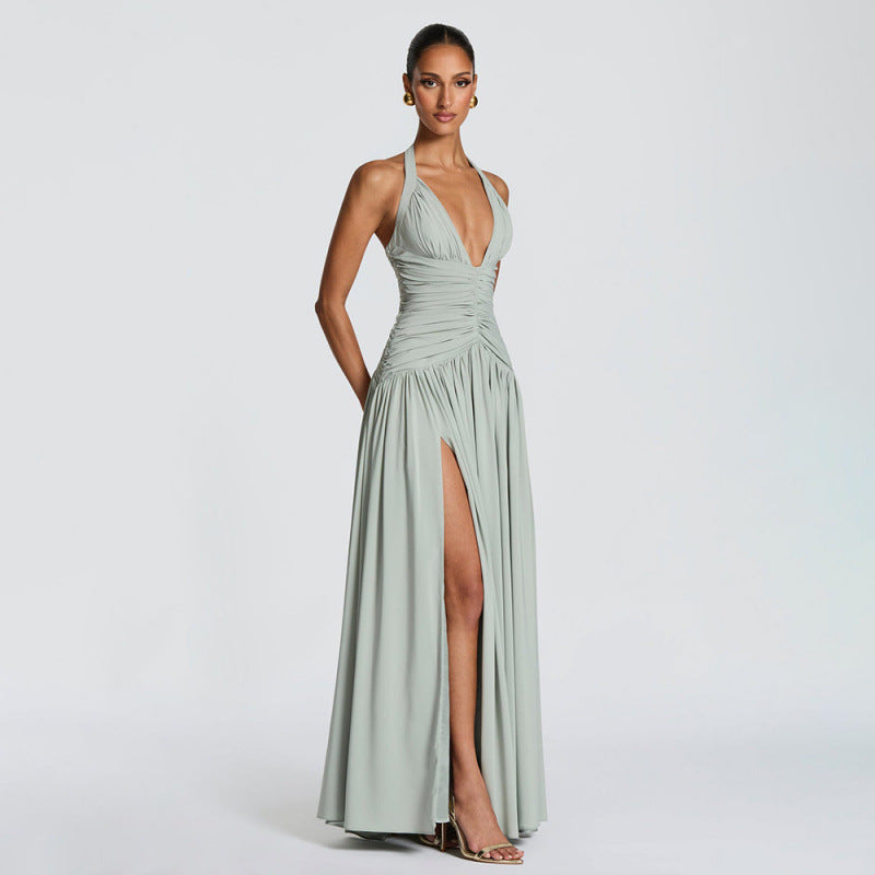 Damen Maxikleid mit tiefem V-Ausschnitt und seitlichem Schlitz Skovae