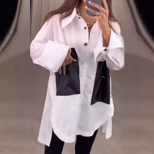 Dame Oversized Bluse med Kontrast-lommer Stilla