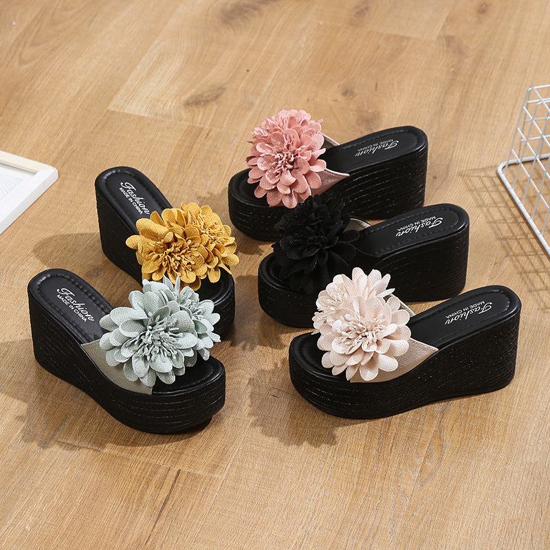 Dame Wedge-Pantoletten med blomsterdekoration og skridsikker sål Stilla