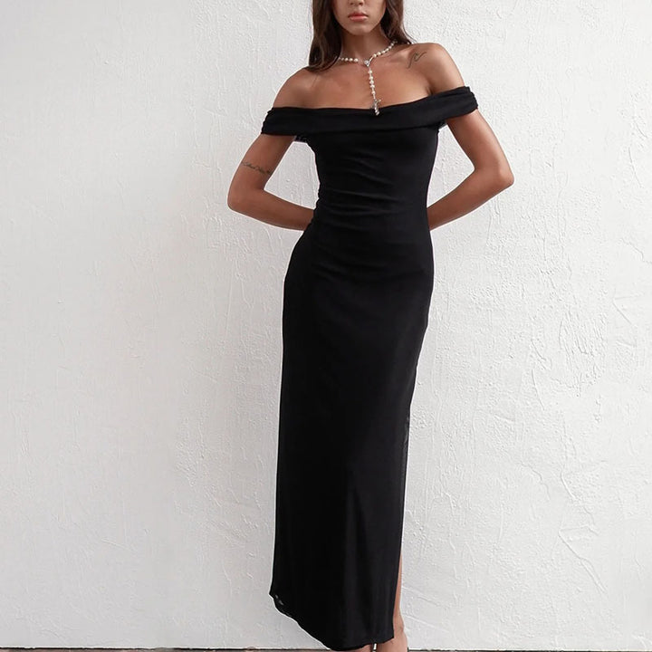 Dame Off-Shoulder Rynket Maxi Kjole Stilla