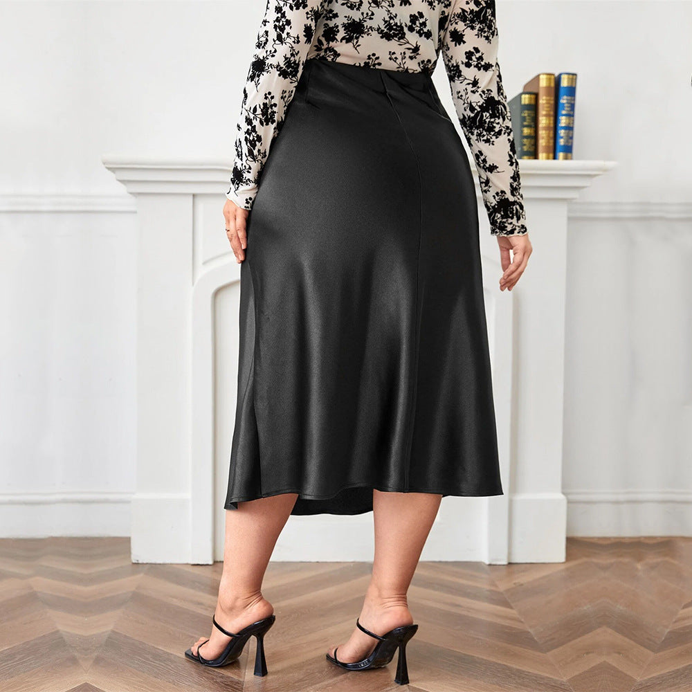 Dame elegant Midikjole i svævende satin med svingende kant og høj talje Stilla
