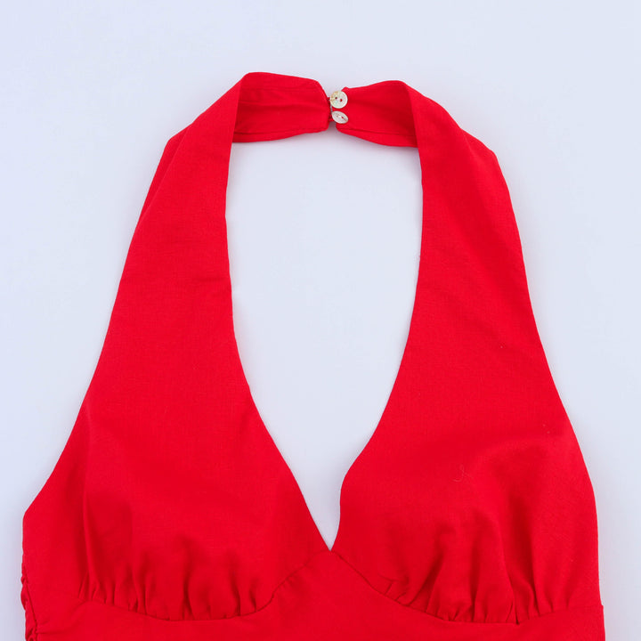Femme Halter Neck Raffung Maxi Kjole Stilla