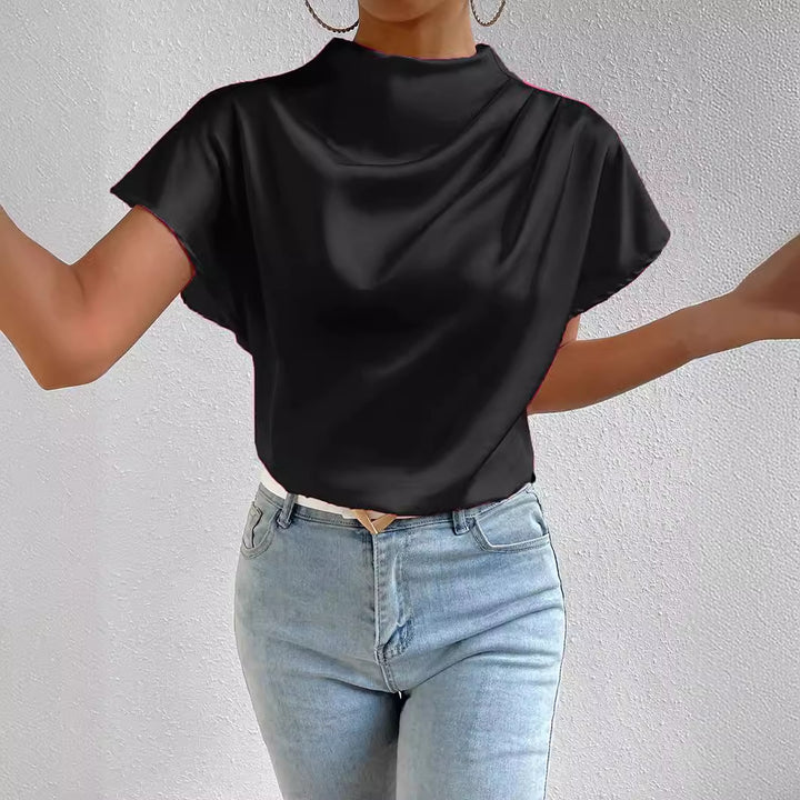 Dame Elegant satin top med innovativ krave og flydende snit Stilla