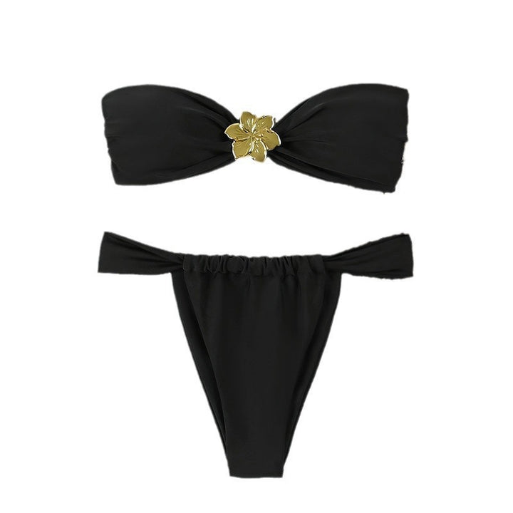 Damer bandeau-bikini med glitrende blomsteraccent Skovae