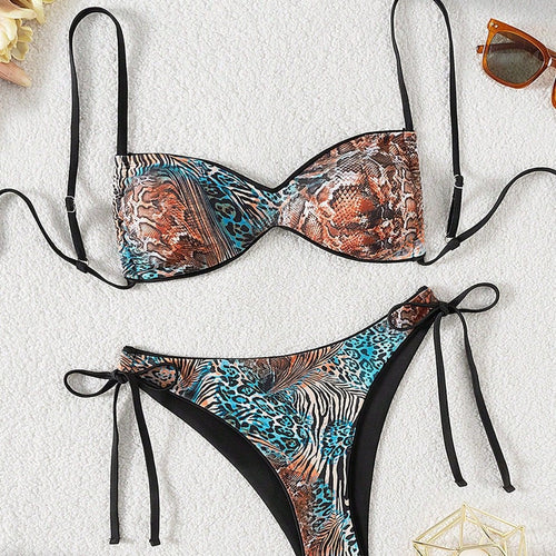 Dame Push-Up Bikini med elegant dyreprint og justerbare stropper Skovae