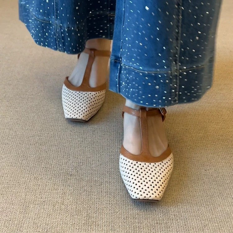 Dame Komfortable T-strap Ballerinas lavet af åndbart materiale Stilla