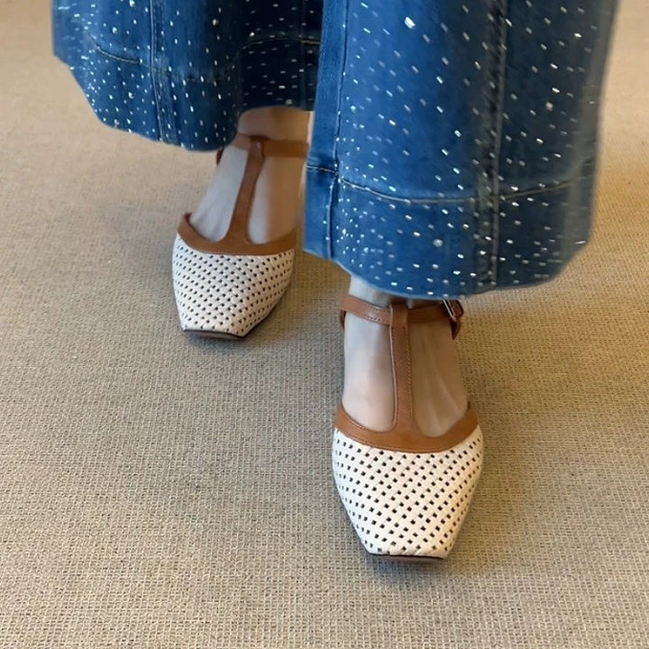 Dame Komfortable T-strap Ballerinas lavet af åndbart materiale Stilla
