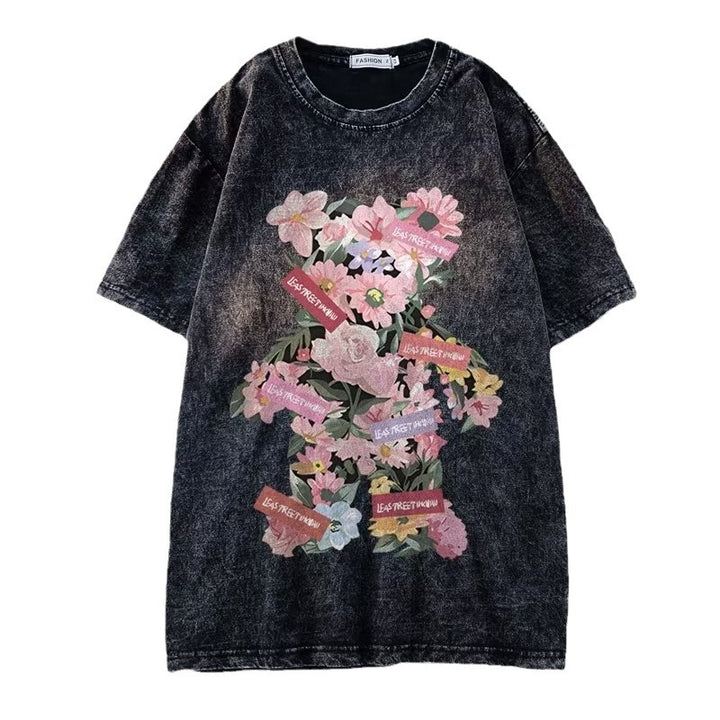 Dame Oversized T-shirt med floral grafisk tryk og afslappet snit Stilla