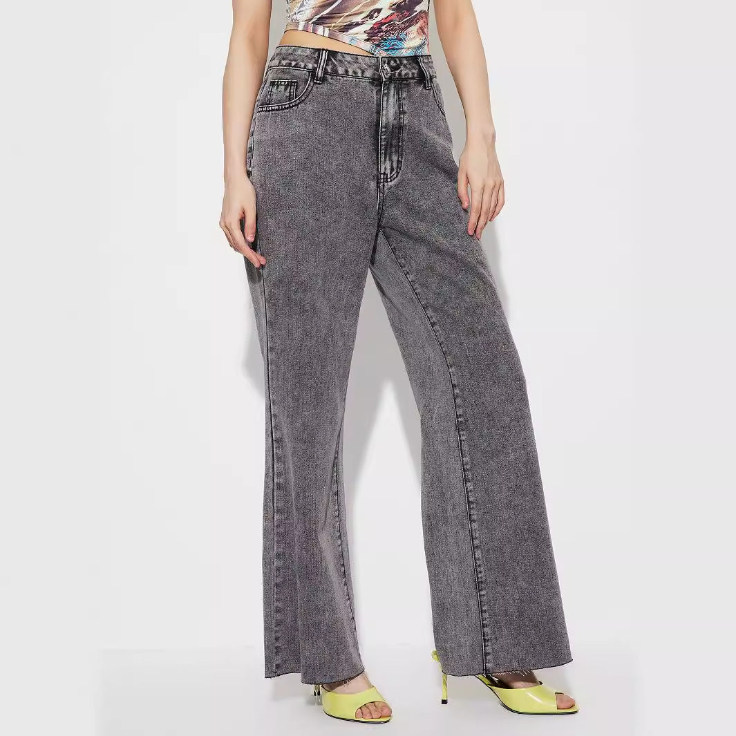 Kvinders Bredde Jeans med Høj Talje og Detaljerede Sømme Stilla