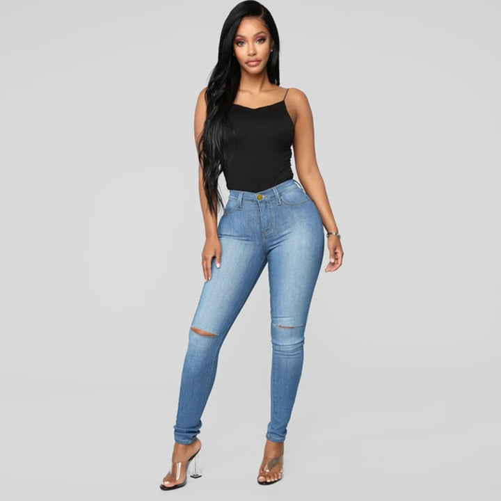 Damehøj talje skinny jeans med destroyed detaljer og stræk komfort Stilla