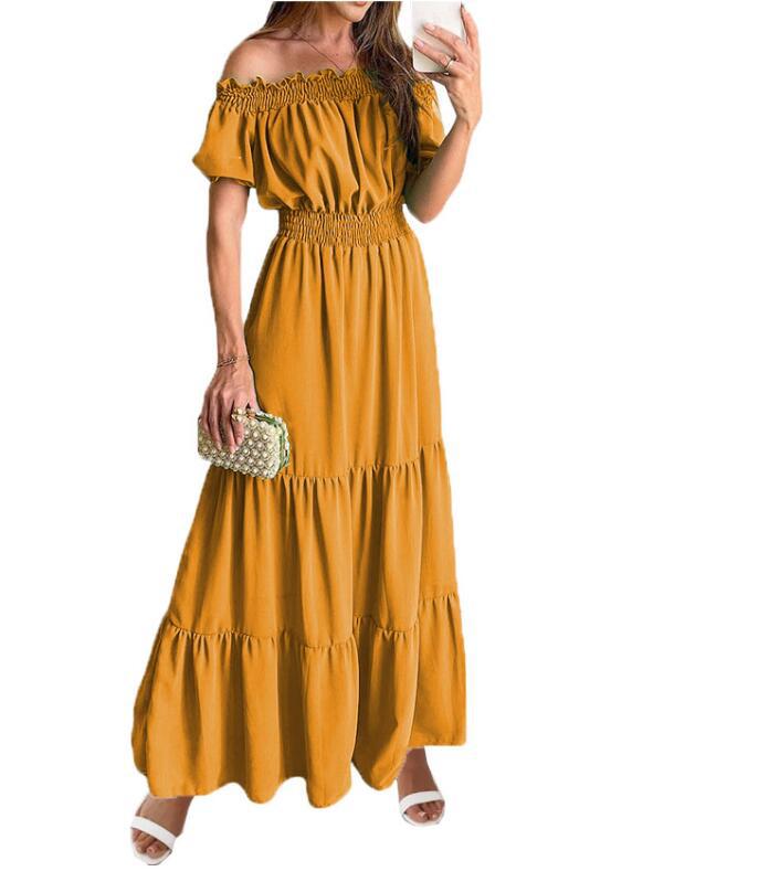 Dame Off-Shoulder Rynk Maxi Kjole Stilla