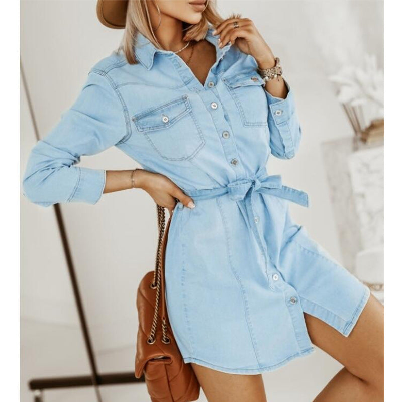 Femme Denim Kjole med Bælte Talje Stilla