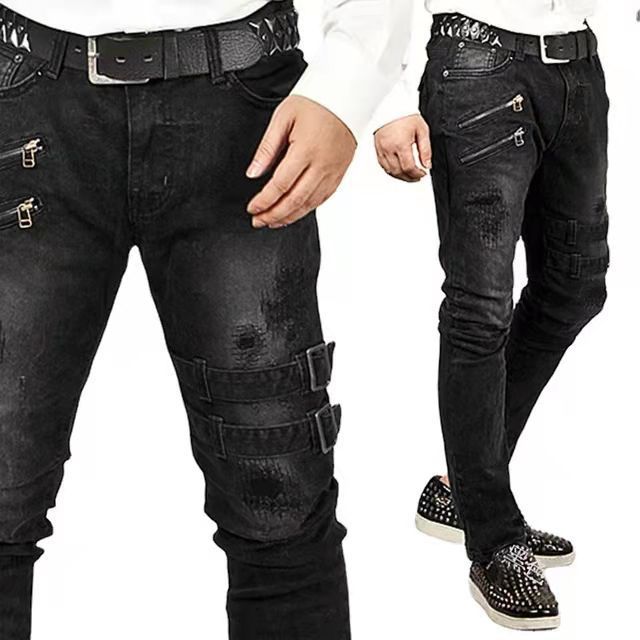 Herre Slim Fit Jeans med asymmetriske lynlåse og moderne detaljer Stilla