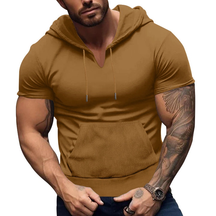 Herre kortærmet hoodie med praktisk kængurulomme og åndbart stof Stilla