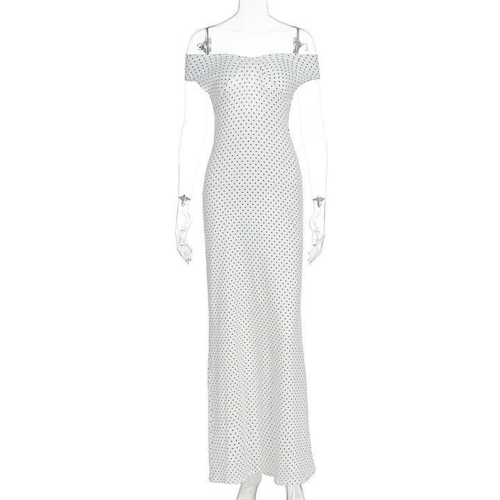 Dame Elegant Maxikjole med skulderfri design og pletmønster Skovae