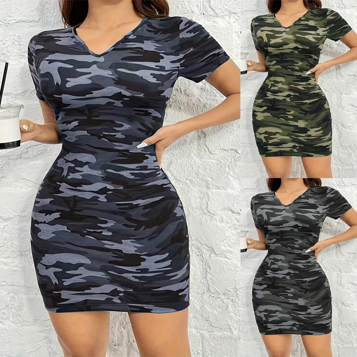 Dame Camouflage-Print Bodycon Kjole Stilla
