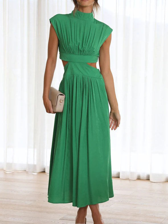Stilla | Elegant O Hals Ærmeløs Udsnit Solid Maxi Kjole