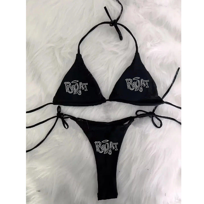 Dame bikini sæt med glitrende tryk og justerbare stropper Skovae