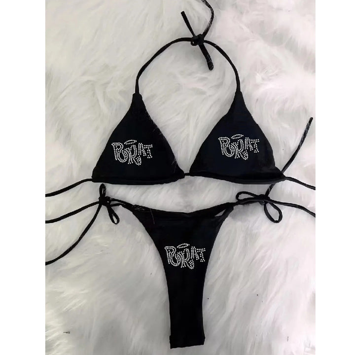 Dame bikini sæt med glitrende tryk og justerbare stropper Skovae