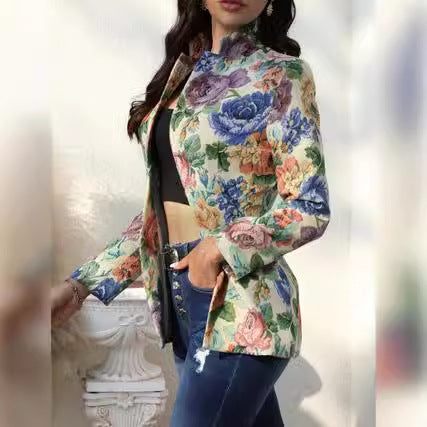 Dame blazer med blomsterdesign og taljeret snit Stilla