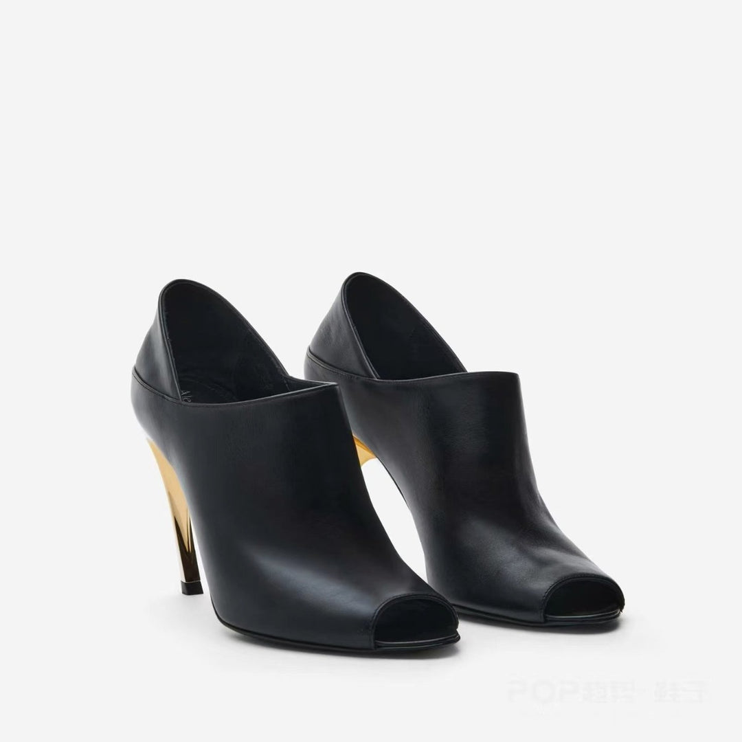 Femme Open-Toe High-Heeled Mules med skulpturel metalaccent Stilla
