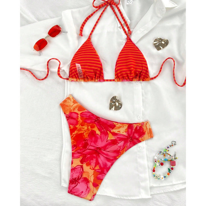 Dame triangel-bikini med trendy blomsterdesign Skovae