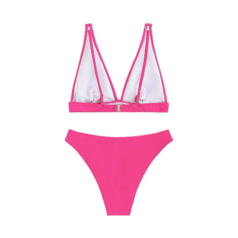 Dame højt skåret bikini med V-udskæring og brede stropper Skovae
