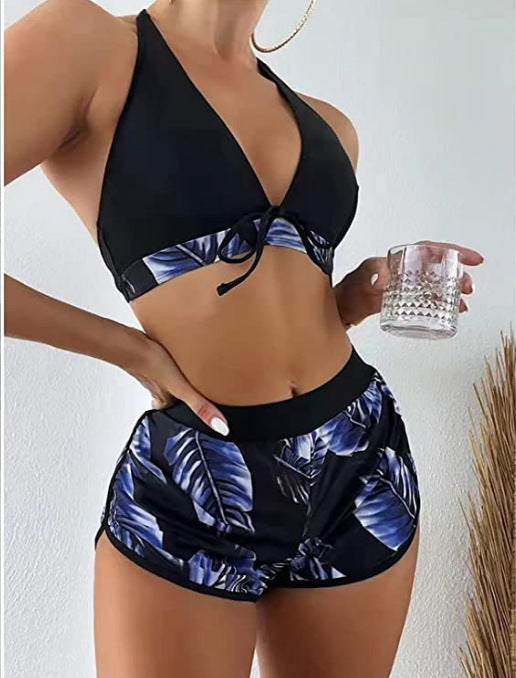 Dame Sporty Bikini-sæt med høj skæring og moderigtige shorts Stilla