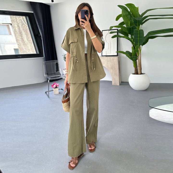 Dame stilfuldt linned-outfit Stilla