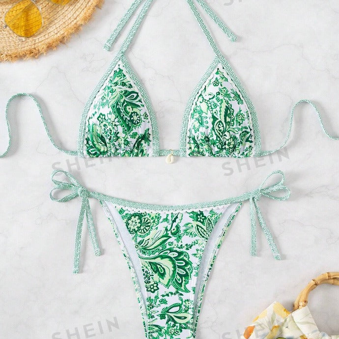Dame triangel-bikini-sæt med florale accenter og justerbare stropper Stilla