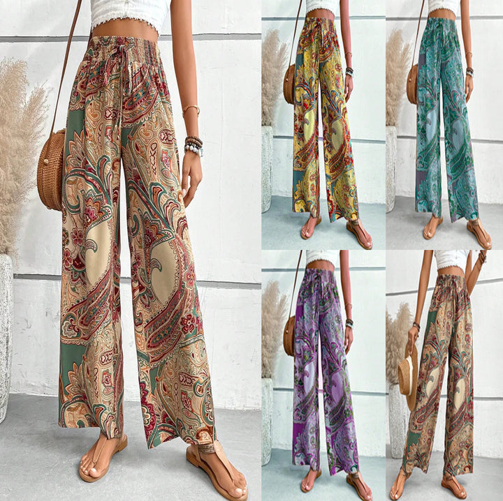 Dame vide Boho-bukser med elastisk talje og paisley-mønster Stilla