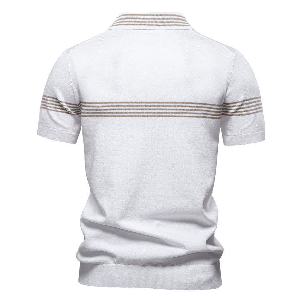 Herrer Polo-T-shirt med elegant halv lynlås og sporty stribemønster Stilla