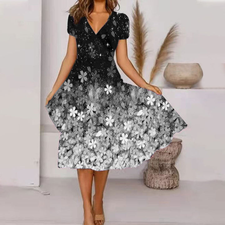 Stilla | Elegant Floral Print Mode A-linjeet Kjole