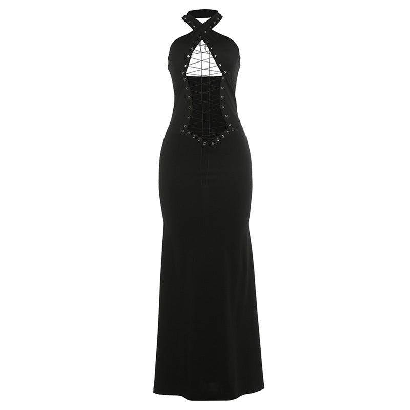 Dame Elegant Maxi-kjole med raffineret snøredesign Skovae